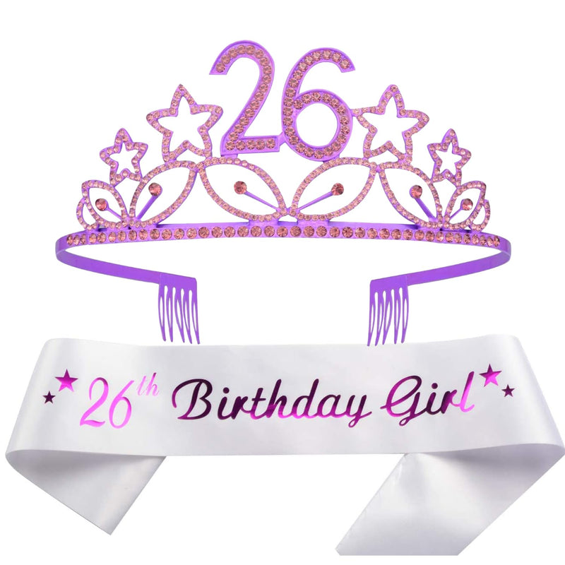 26th Birthday Sash and Tiara for Women - Fabulous Set: Glitter Sash + Stars