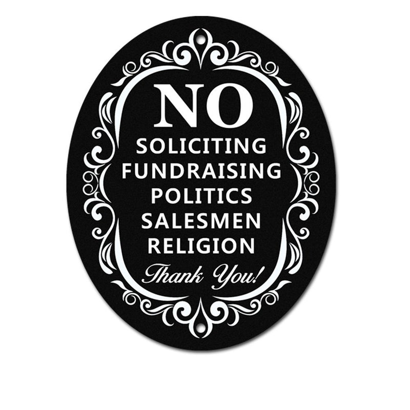 No Soliciting House Sign 5" x 4" Plastic PVC Laser Cut Oval No