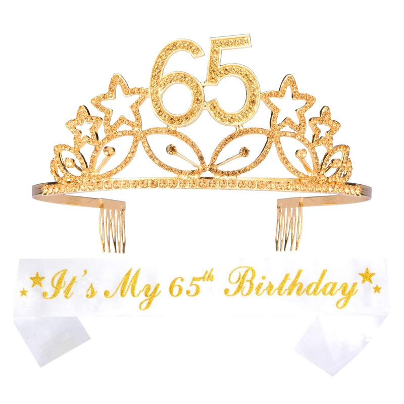 65th Birthday Sash and Tiara for Women - Fabulous Glitter Sash + Stars