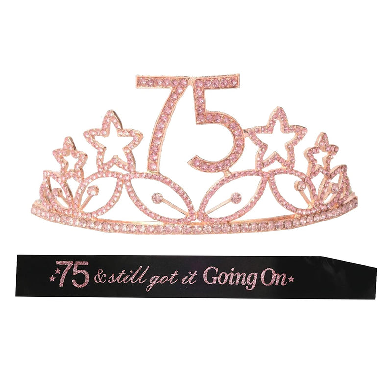 75th Birthday Sash and Tiara for Women - Fabulous Glitter Sash + Stars