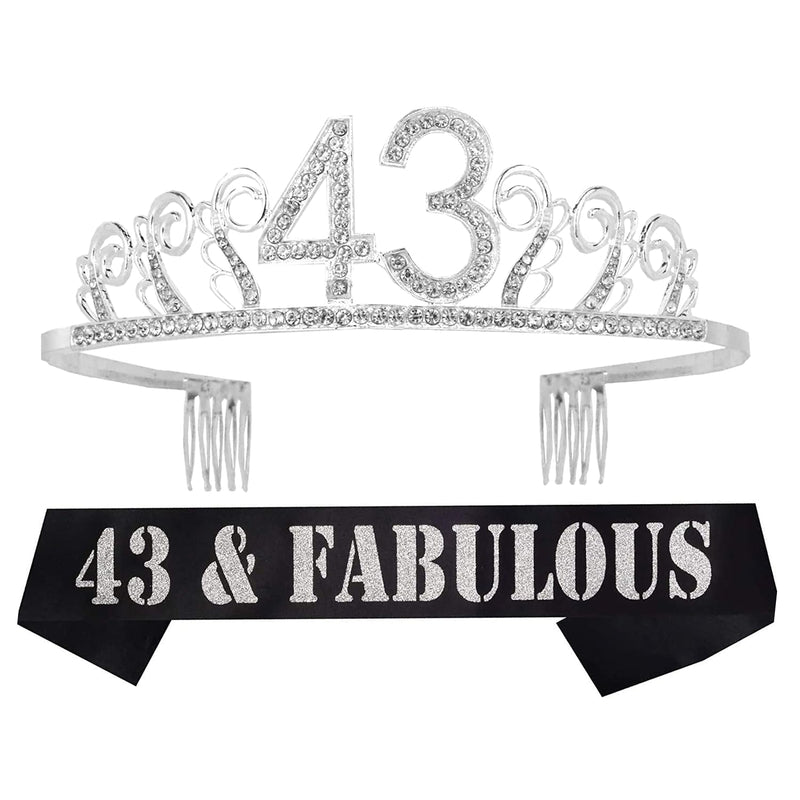 43rd Birthday Sash and Tiara for Women - Fabulous Glitter Sash + Waves