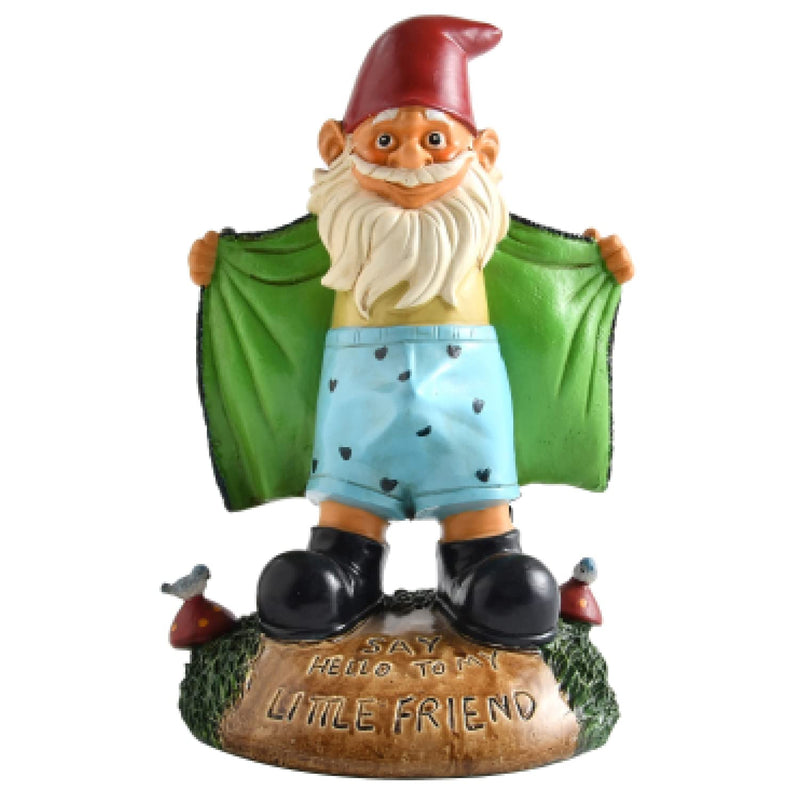 Funny cheeky garden gnomes, outdoor statue, outdoor decoration, autumn winter