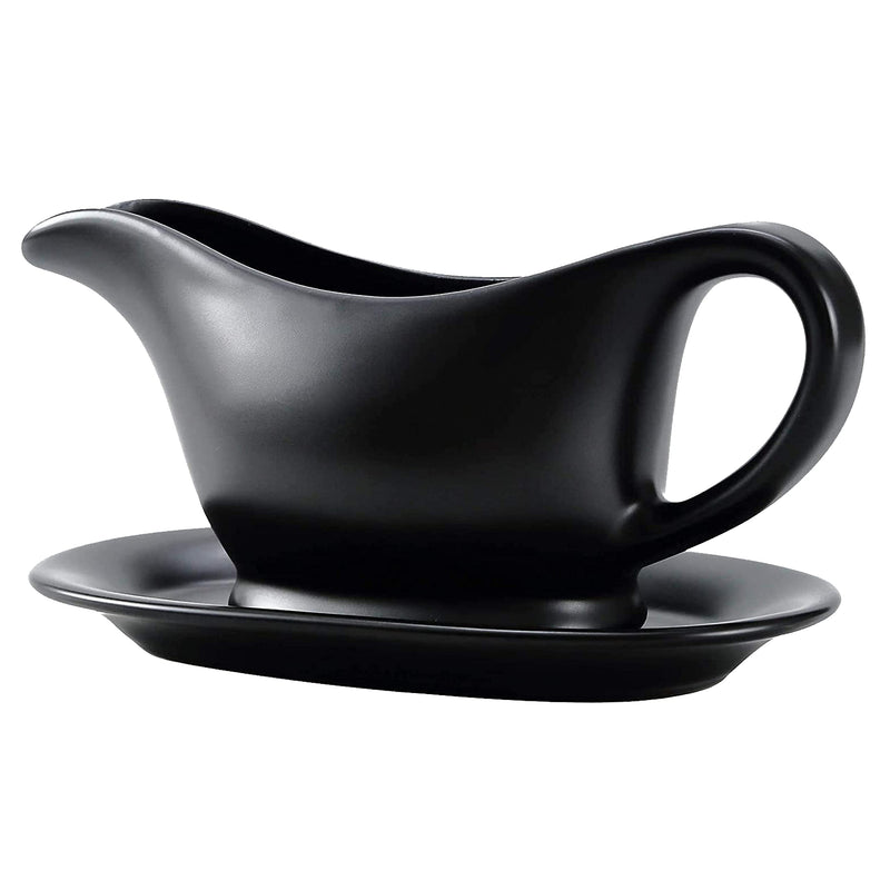 11oz Black Ceramic Gravy Boat with Tray, 11oz Small Ceramic Serving Bowl