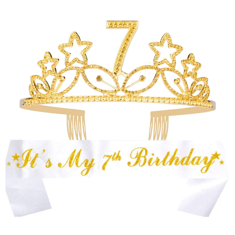 Girls 7th Birthday Sash and Tiara - Fabulous Glitter Sash + Star Rhinestones