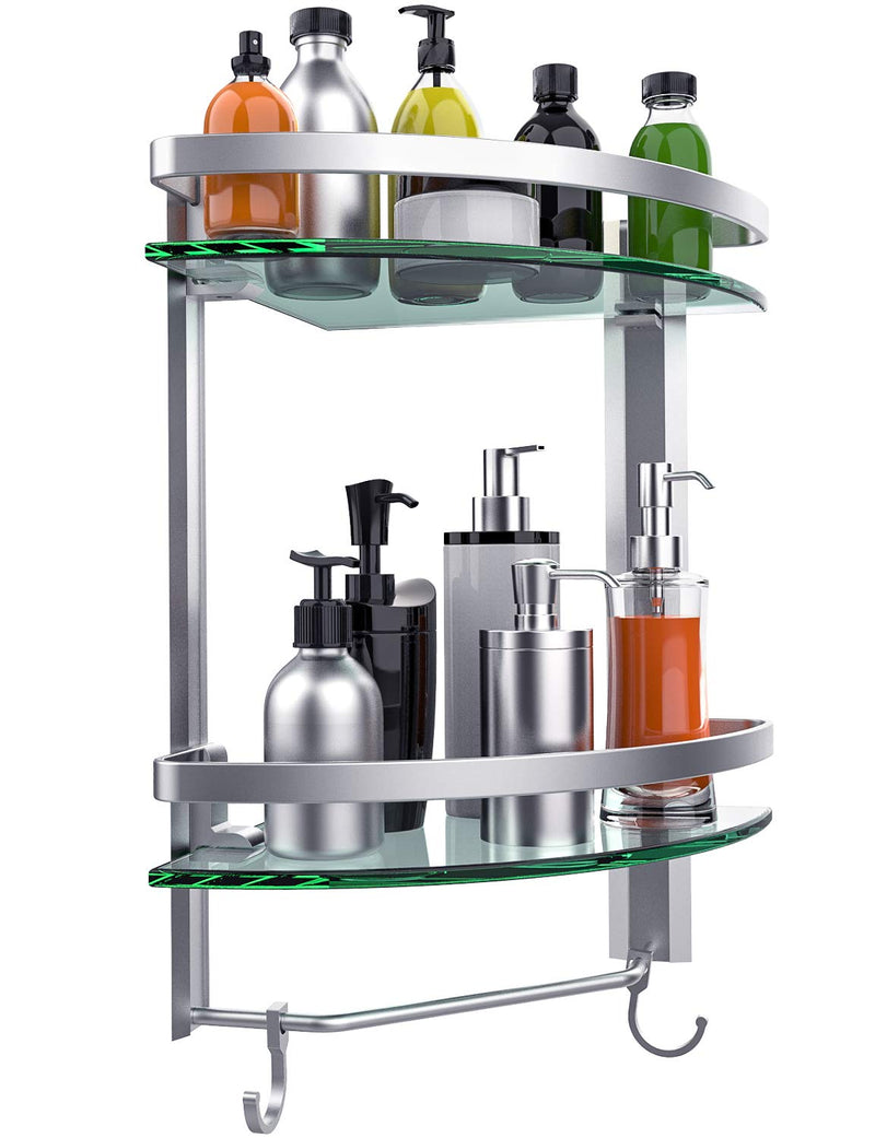 2 Tier Glass Corner Shelf Bathroom Organizer Shower Caddy Shower Shelf