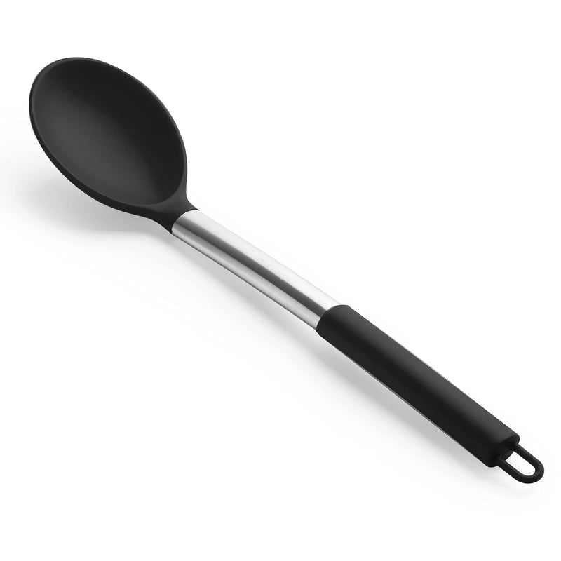 Solid and slotted wooden spoon. Large silicone cooking spoon, non-stick coating, solid