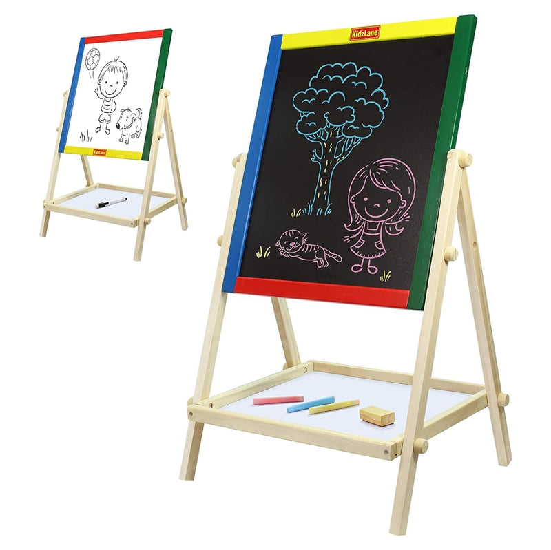 Art Easel for Kids 2-4 Years Wooden Easel for Toddlers Double Sided Standing Chalkboard