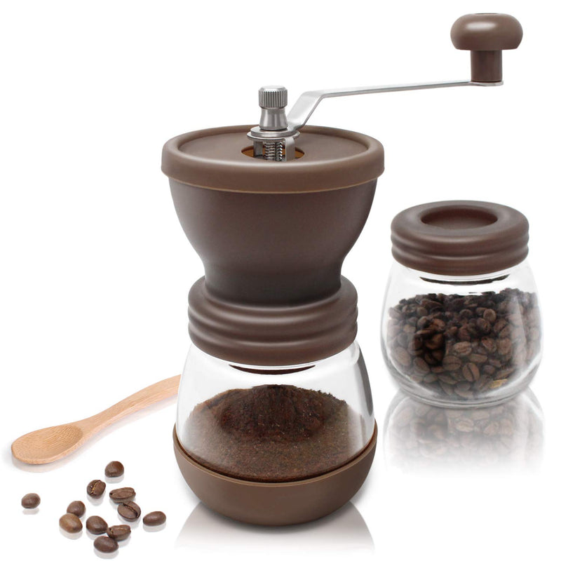 Manual coffee grinder including extra container 16 templates bamboo spoon