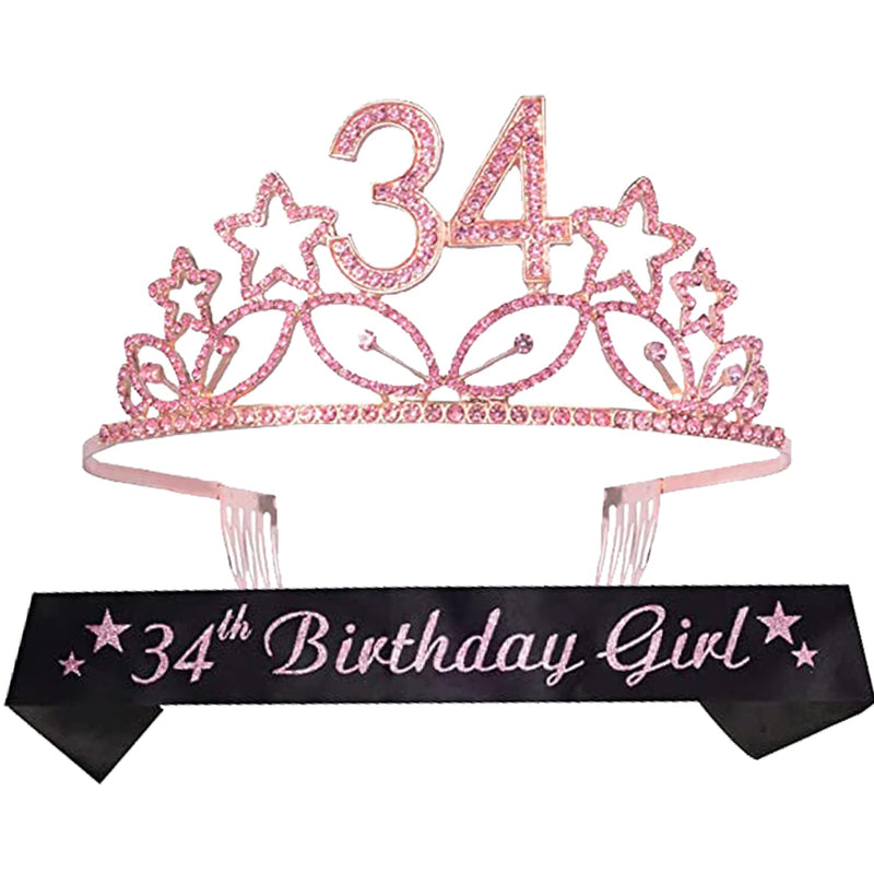 34th Birthday Sash and Tiara for Women - Fabulous Glitter Sash + Stars