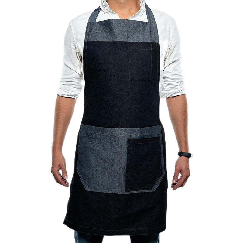 Denim cooking apron with pockets - ideal for cooking, grilling and working -