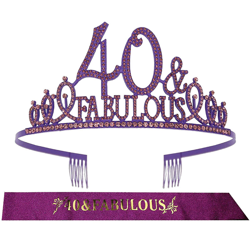 40th Birthday Sash and Tiara for Women - Fabulous Glitter Sash + Fabulous