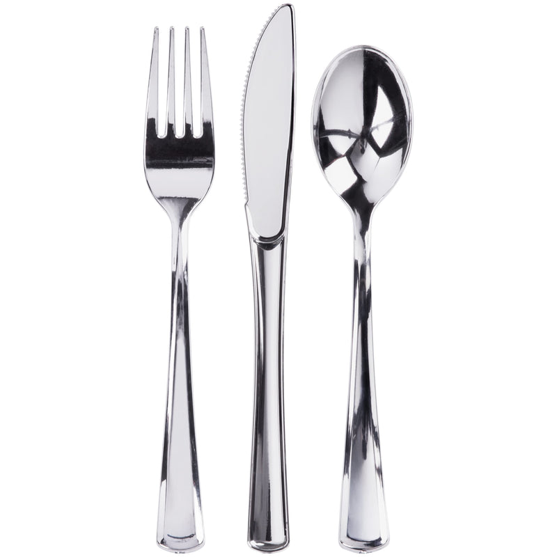 300 piece plastic cutlery set - 100 silver plastic cutlery set - plastic cutlery