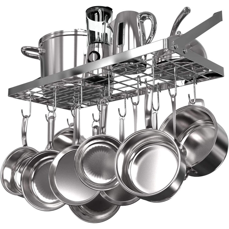 Hanging Pot Rack Organizer, 13"Dx293"Wx93"H - Heavy Duty Cast Iron for Kitchen