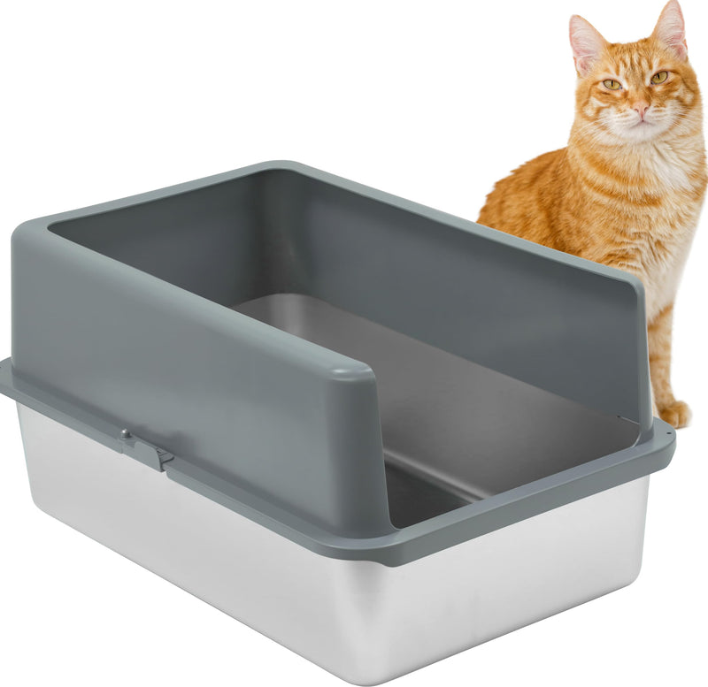 Closed Sided Stainless Steel Litter Box - XL for Large Cats - Stainless Steel Simple