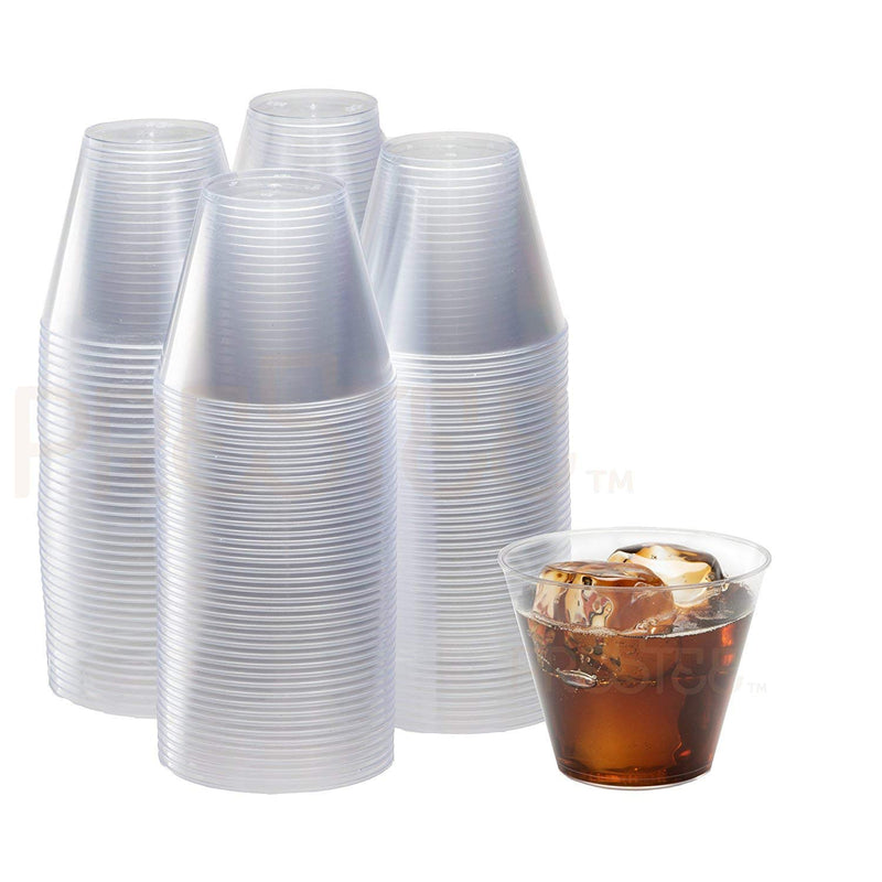 200 Clear Plastic Cups - 9 Ounce Hard Disposable Cups Plastic Wine Cups