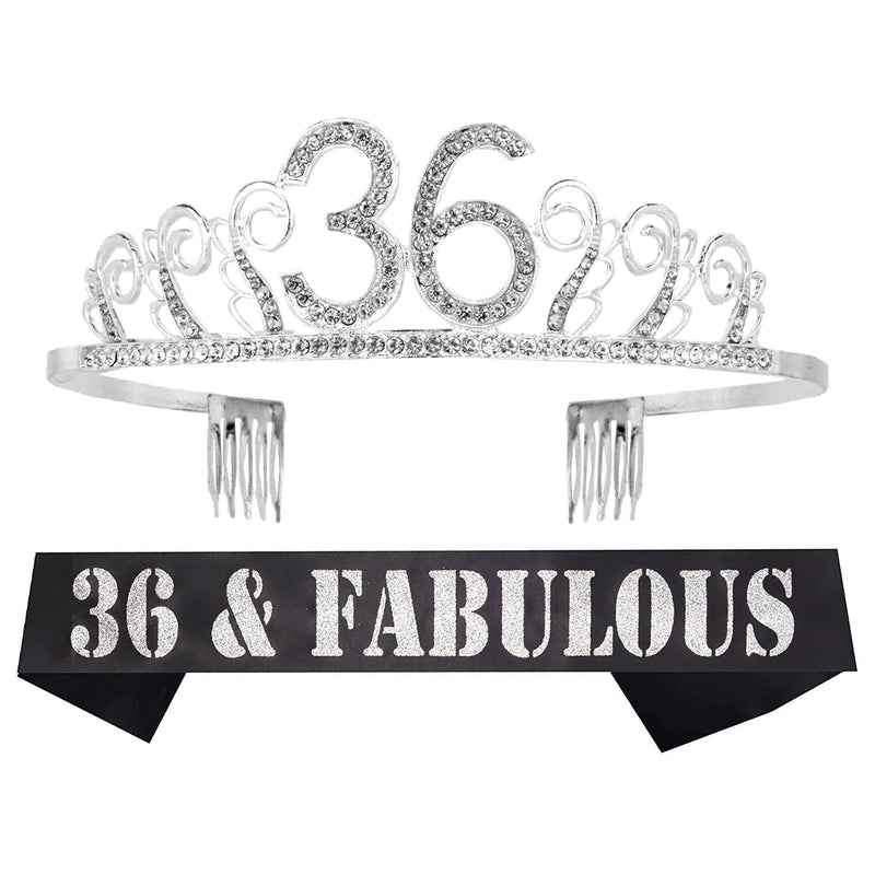 36th Birthday Sash and Tiara for Women - Fabulous Glitter Sash + Waves