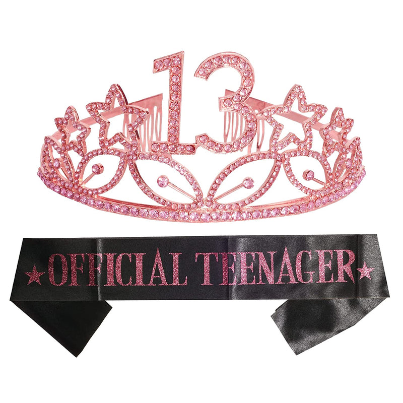 Girls 13th Birthday Sash and Tiara - Fabulous Set: Glitter Sash + Stars