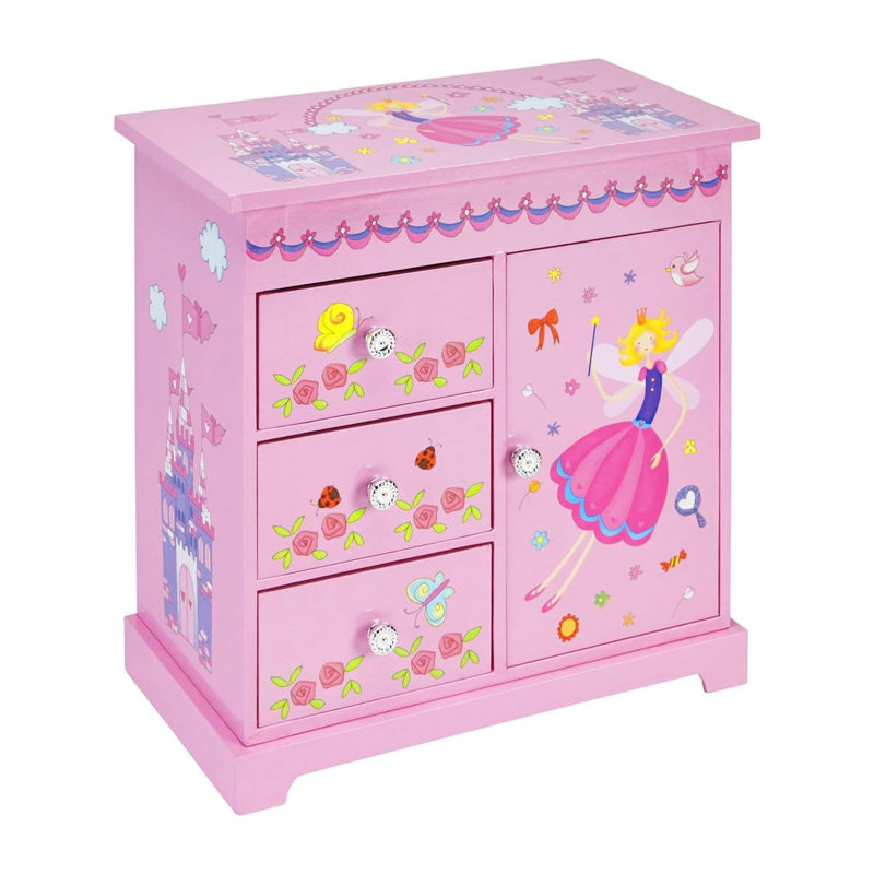 Music box with 3 pull-out drawers, fairytale castle design, waltz with the flowers