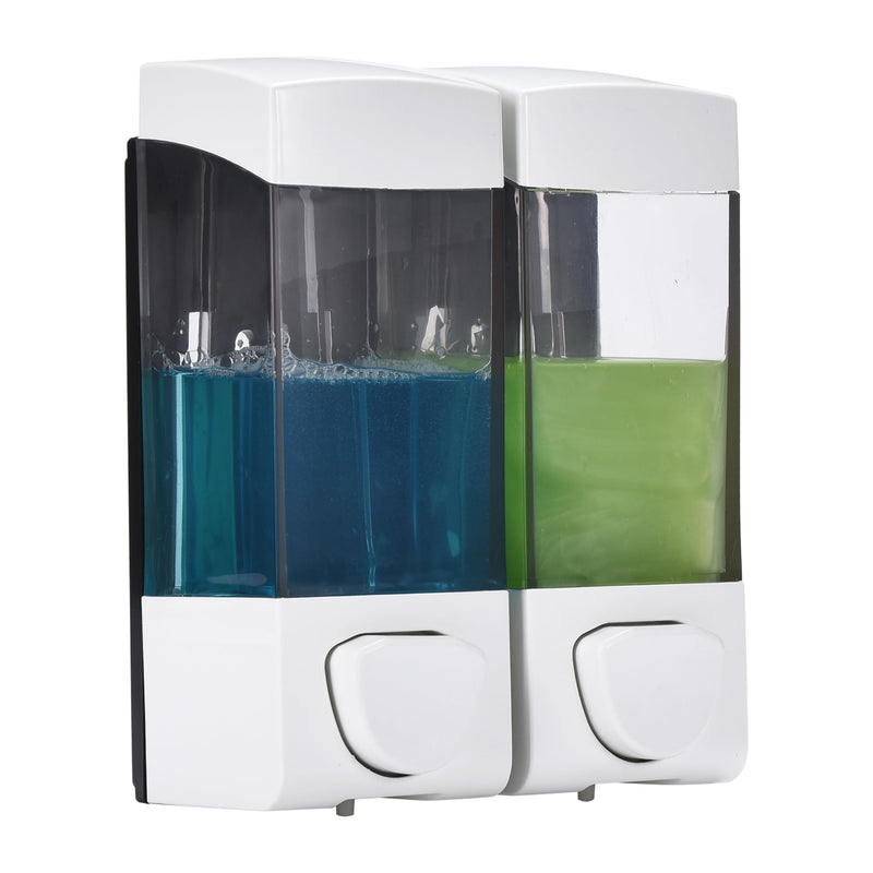 2lb Depot Wall Mounted Shampoo and Conditioner Dispenser 2 Chambers 350ml Each