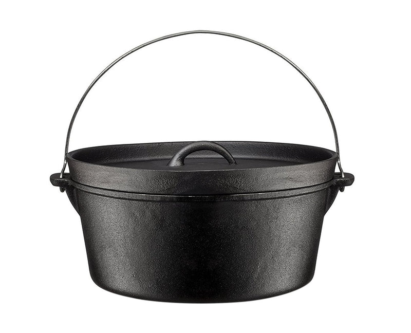 Pre-Seasoned Cast Iron Dutch Oven with Flanged Lid and Iron Cover for Campfire