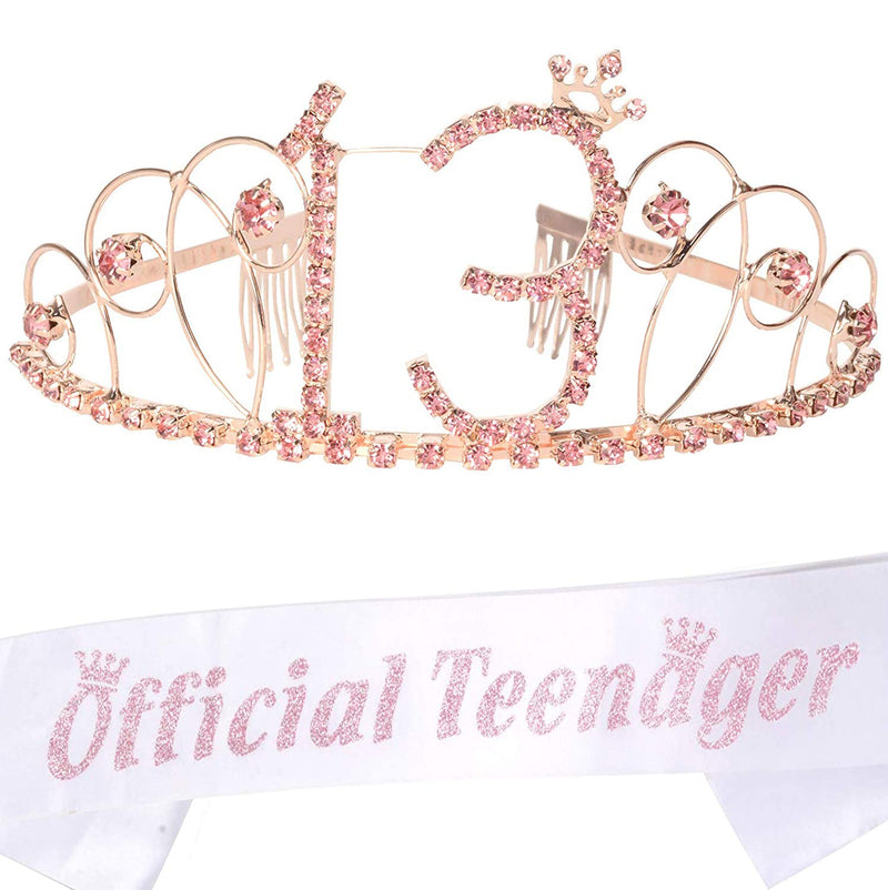 Girls 13th Birthday Sash and Tiara - Fabulous Set: Glitter Sash + Basic