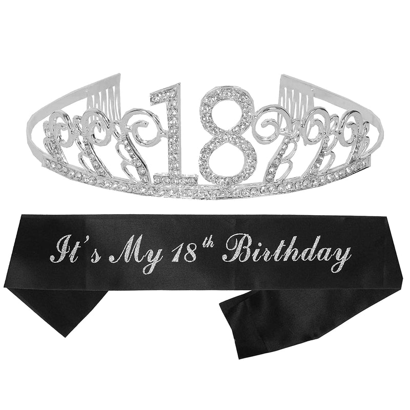 18th Birthday Sash and Tiara for Women - Fabulous Set: Glitter Sash + Waves