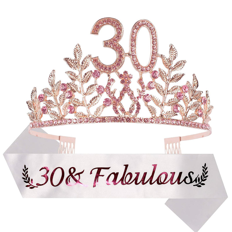 30th Birthday Sash and Tiara for Women - Fabulous Glitter Sash + Leaves