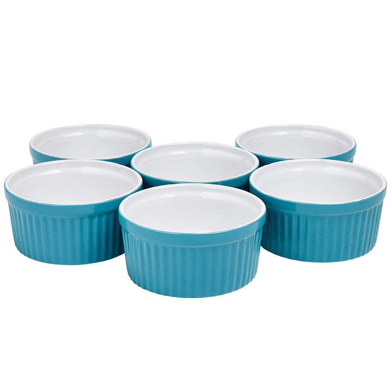 Teal ceramic ramekin baking set with 6 4-ounce porcelain Christmas serving dishes