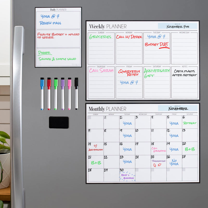 Magnetic Calendar Pack: 3 17" x 12" boards - monthly, weekly, daily - magnetic