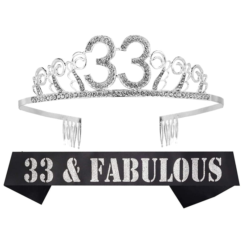 33rd Birthday Sash and Tiara for Women - Fabulous Glitter Sash + Waves