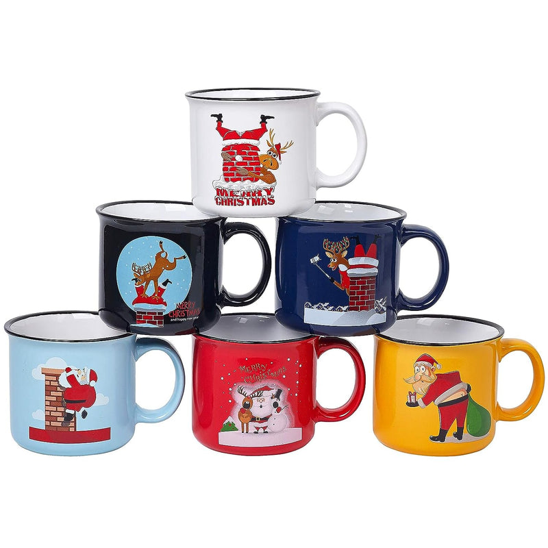 14 Ounce Christmas Coffee Mug Set of 6, Medium 14 Ounce Ceramic Mug Set in a Fun Design