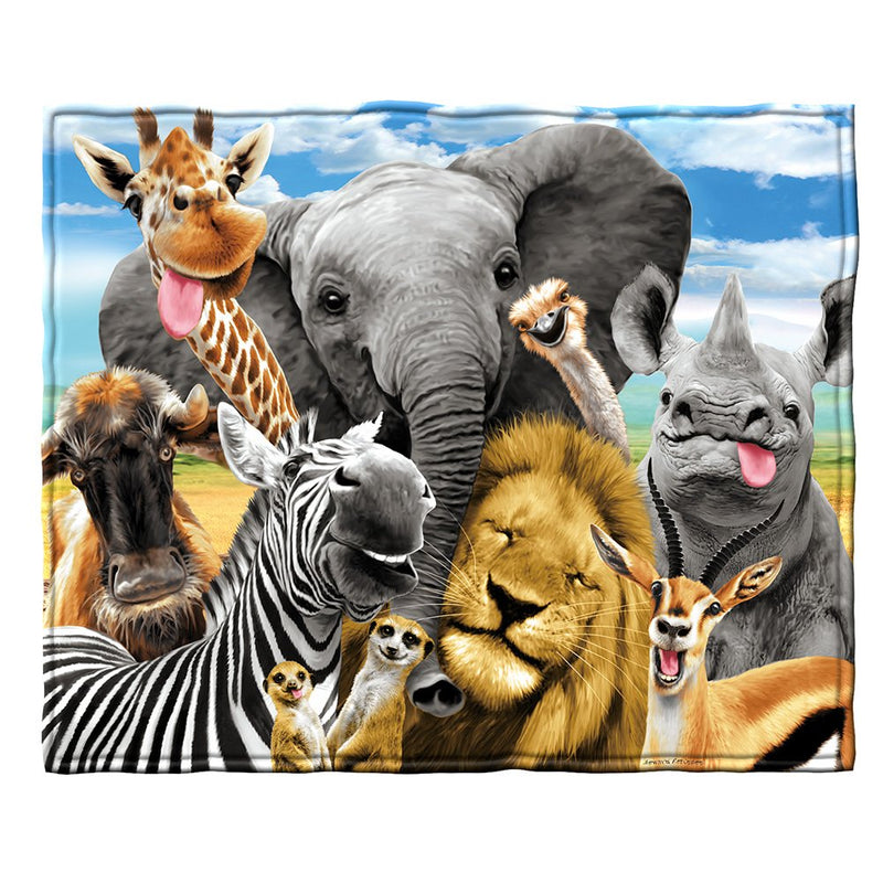 Selfie Safari Animals Fleece Bed Blanket 50"x60" African Fleece Throw