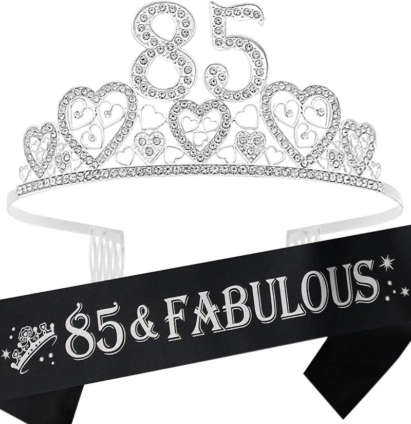 85th Birthday Sash and Tiara for Women - Fabulous Glitter Sash + Hearts