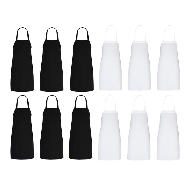 30" x 34" Kitchen Bib Aprons 12pcs (White 6pcs/Black 6pcs) Professional