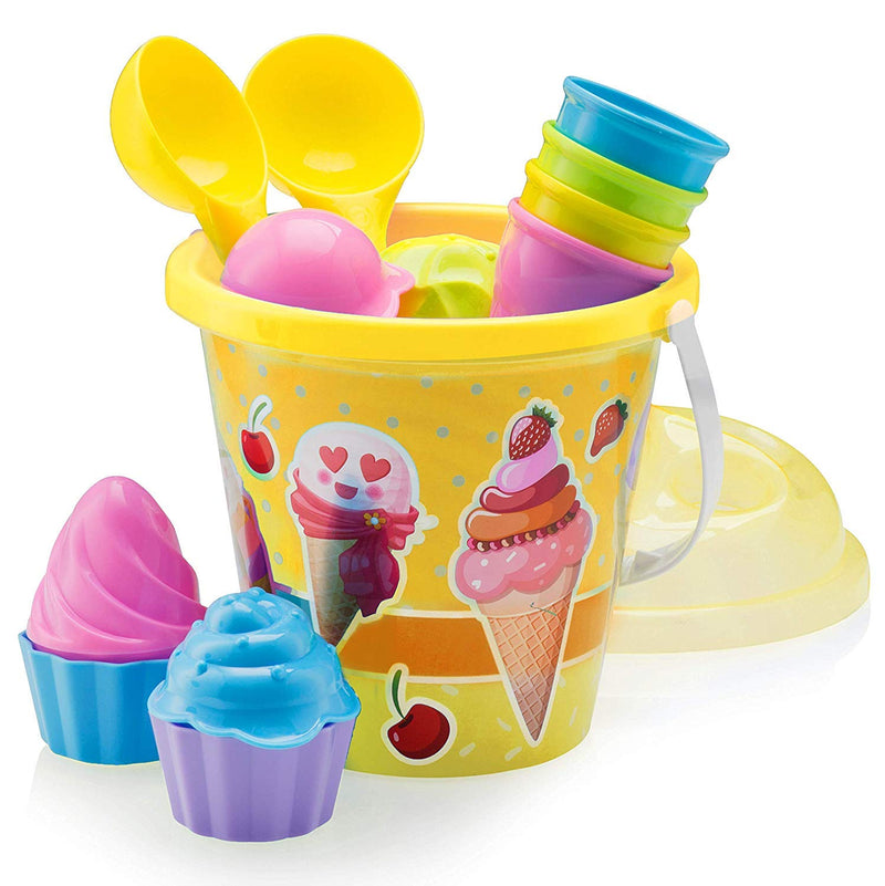 Beach toy set with large 9" bucket and spade shovels for kids