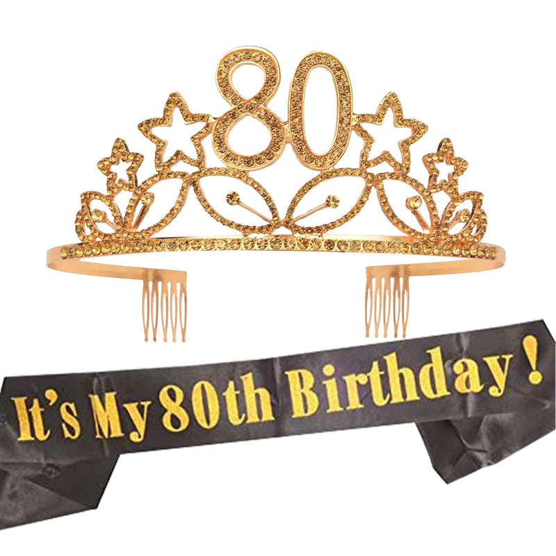 80th Birthday Sash and Tiara for Women - Fabulous Glitter Sash + Stars