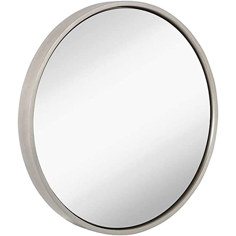 24 inch circle wall mirror with silver frame, large wooden mirror