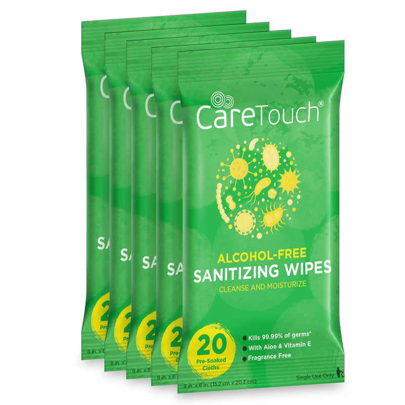 Alcohol Free Hand Sanitizing Wipes - 5 Bags, 100 Wipes - Moisturizing Hands