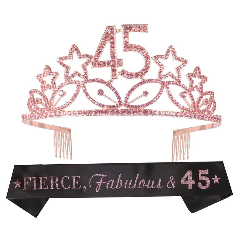 45th Birthday Sash and Tiara Set for Women - Wild, Fabulous and Sparkly