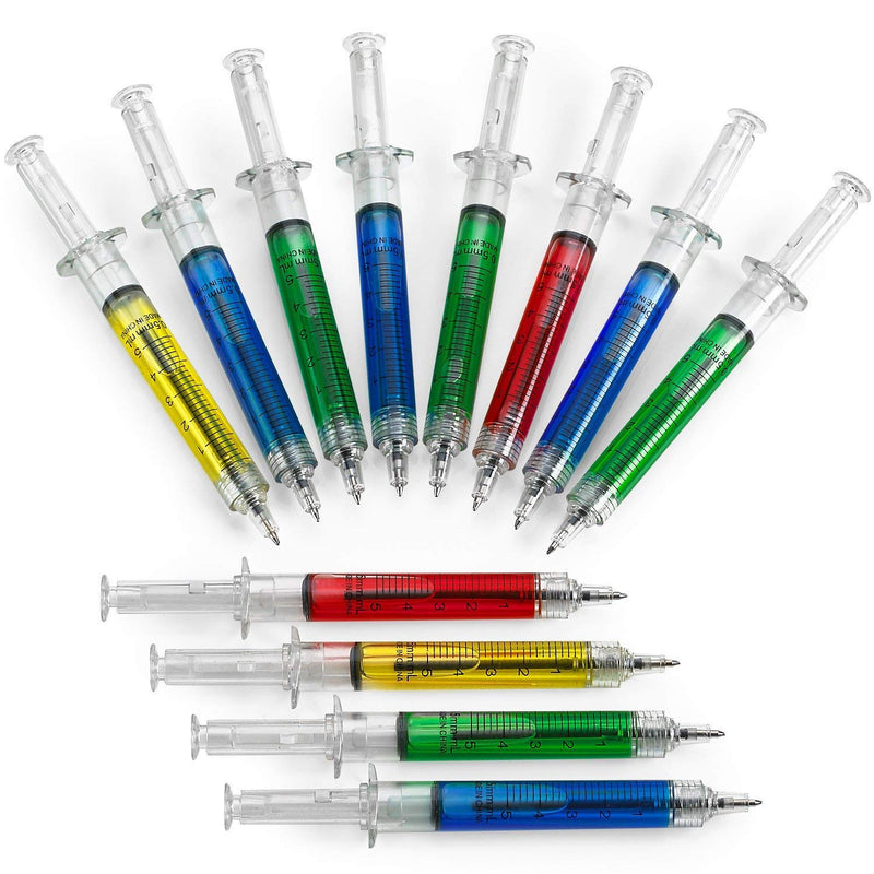 Syringe Pens - 12 pack multi-colored syringe pen - writes with blue or black ink