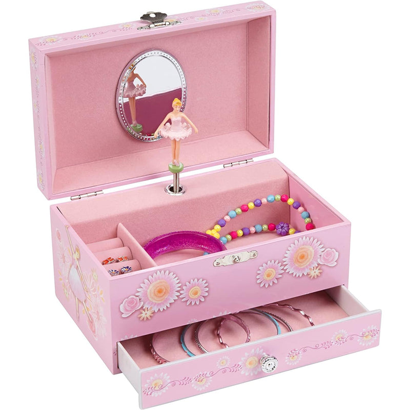 Girls Pink Ballerina Jewelry Box with Pull Out Drawer and Jewelry Storage