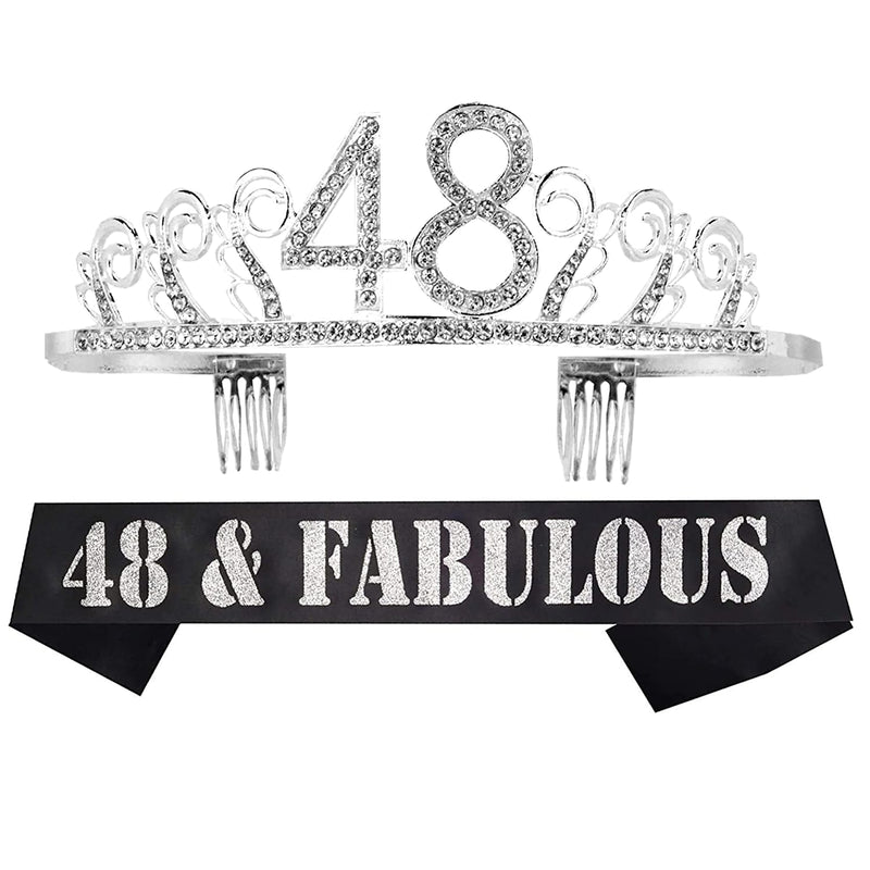 48th Birthday Sash and Tiara for Women - Fabulous Glitter Sash + Waves