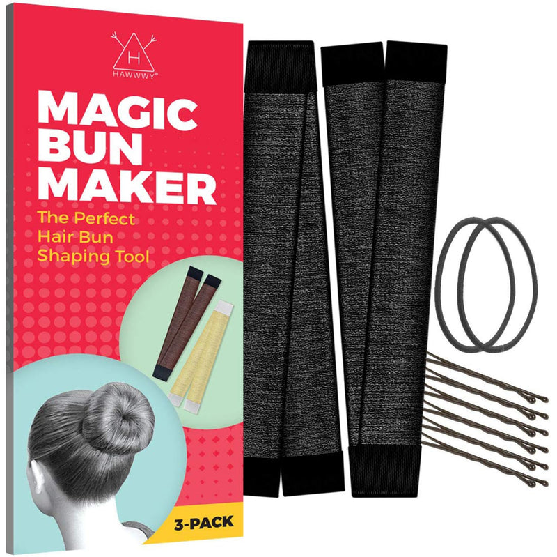 2 Piece Hair Bun Maker with Hair Ties and Hair Pins - Snap and Roll Hair Bun Maker