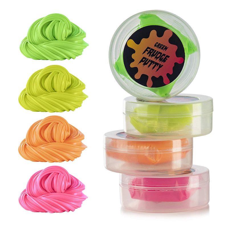 Glow in the Dark Frudge Putty - 4 Pack - Multicolored Neon Sludgy Goo Fidget