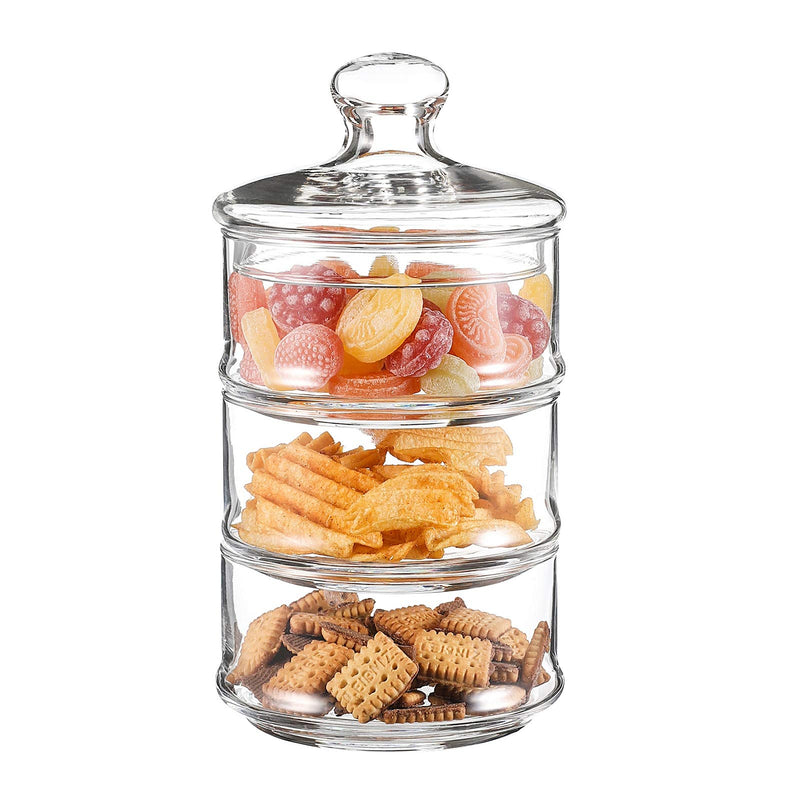 Apothecary jar with 3 tiers, stackable, D48 x H87, round glass storage