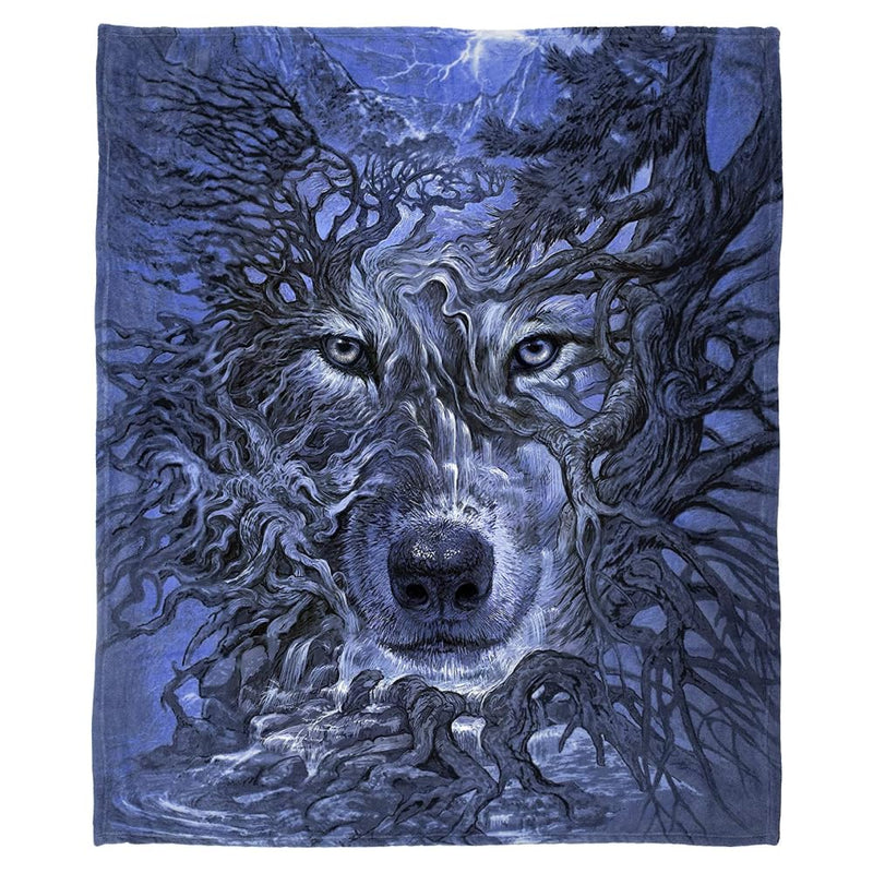 Mystic Tree Wolf Fleece Bed Blanket, 50" x 60" Mystic Fleece Throw