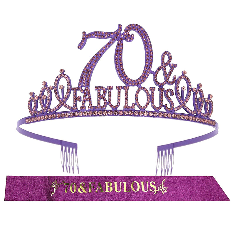 70th Birthday Crown and Sash Set for Women - 70th Birthday Gifts - 70th Birthday