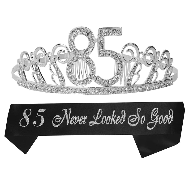 85th Birthday Sash and Tiara for Women - Fabulous Glitter Sash + Waves