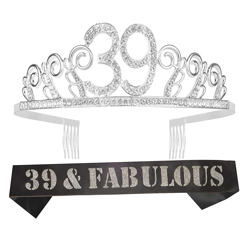 39th Birthday Sash and Tiara for Women - Fabulous Glitter Sash + Waves