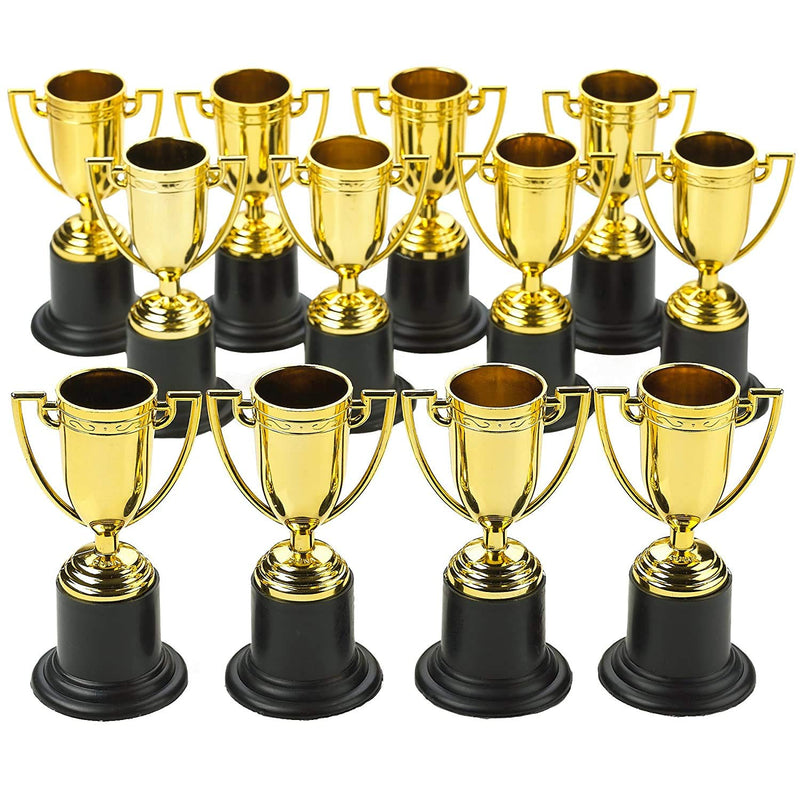 Plastic Golden Cup Trophy - Pack of 12, 4" Performance Award - Perfect